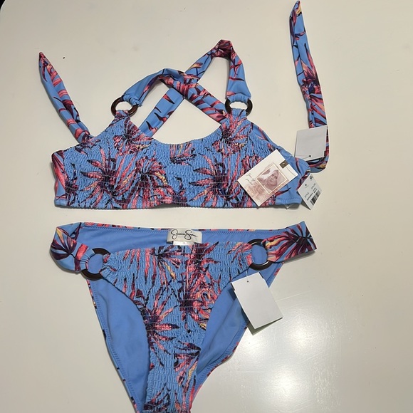 NWT Jessica Simpson Windy Palms Multi Lilac Bikini Top and Bottom M/L - Picture 5 of 11
